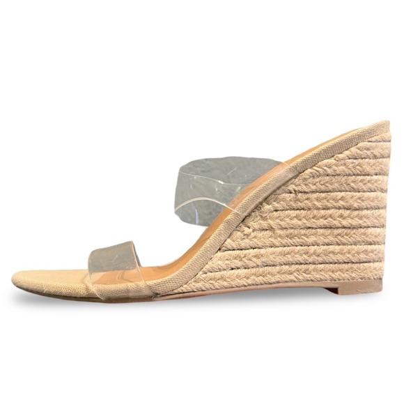 a new day Shoes - A New Day Ansel Tan Raffia Clear Double Strap Heel Sandals Womens Size 8